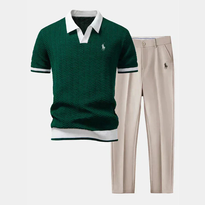 V-Neck Cotton-Blend Shirt and Tapered Pants Set