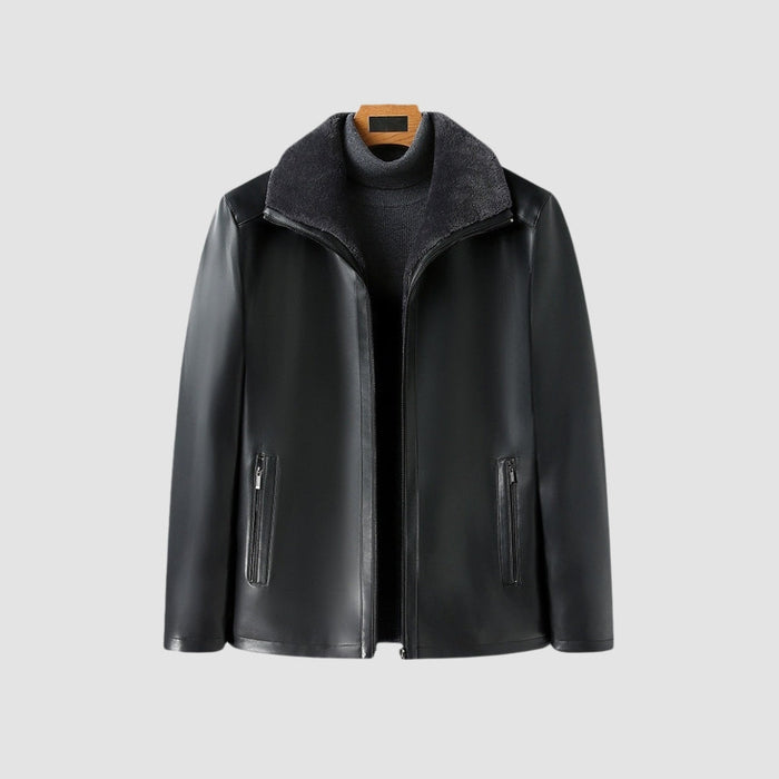 Old Money Thickened Fur Collar Leather Jacket