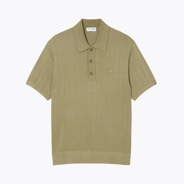 LC Fluid Ribbed Knit Polo Collar Sweater