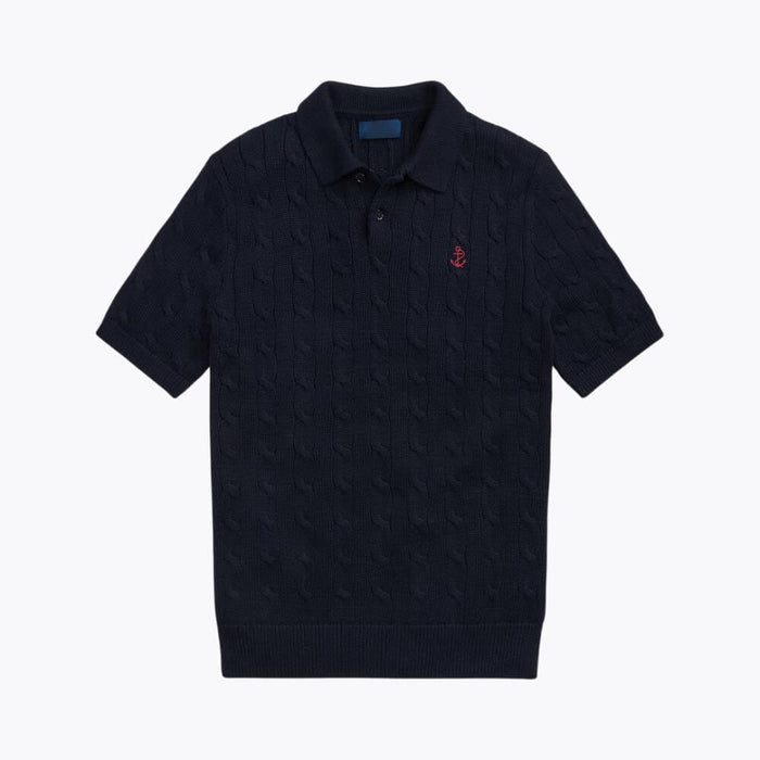 Cable-Knit Cotton Polo-Collar Sweater
