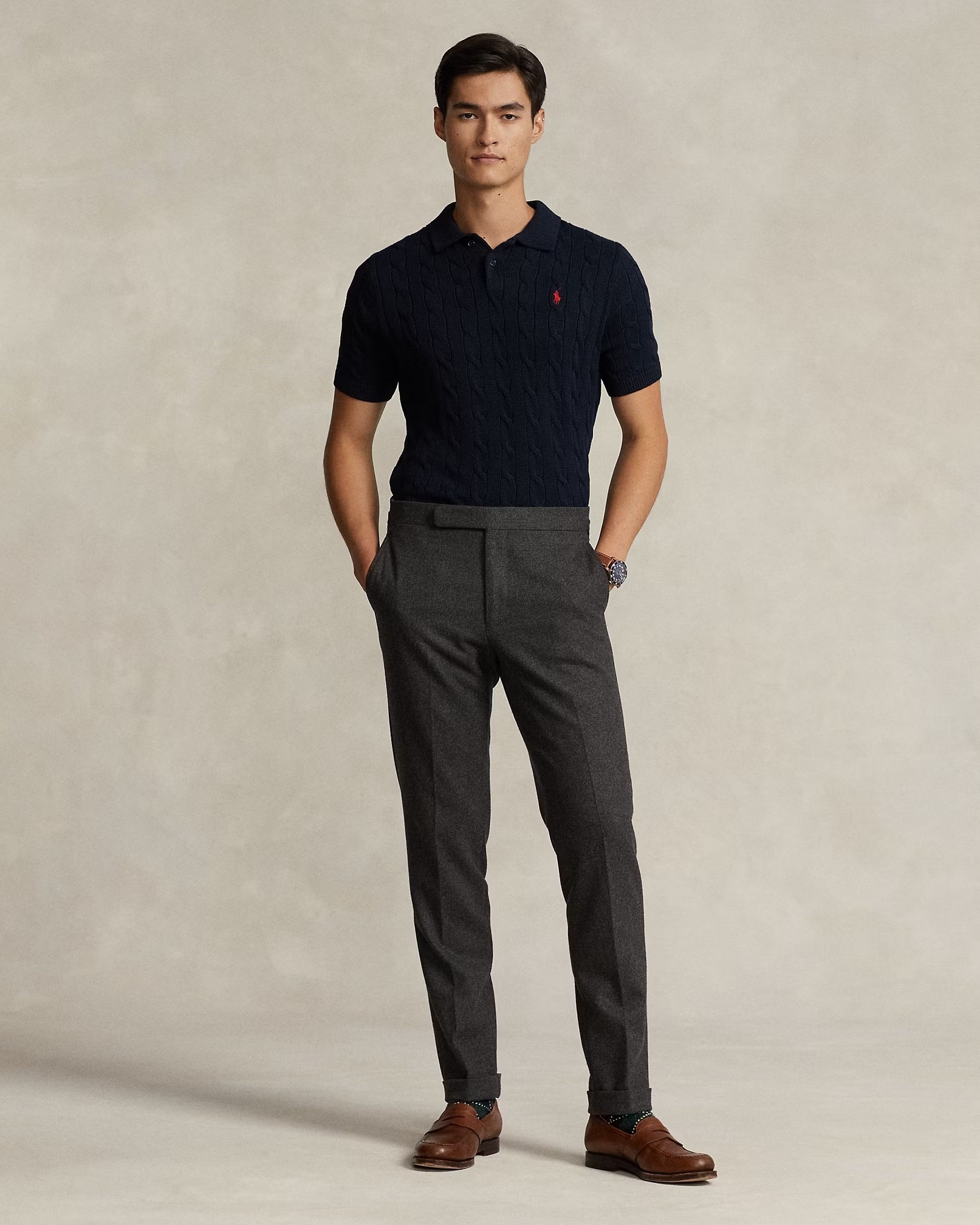 Cable-Knit Cotton Polo-Collar Jumper